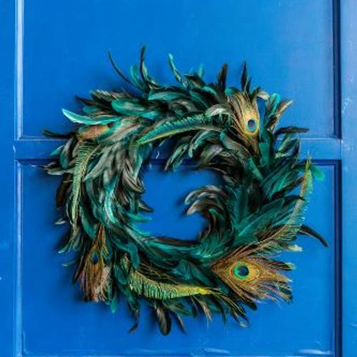 Kranz Pfauenfeder blau D55cm