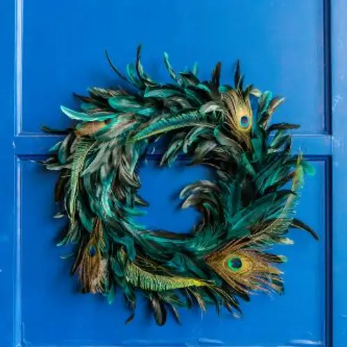 Kranz Pfauenfeder blau D55cm