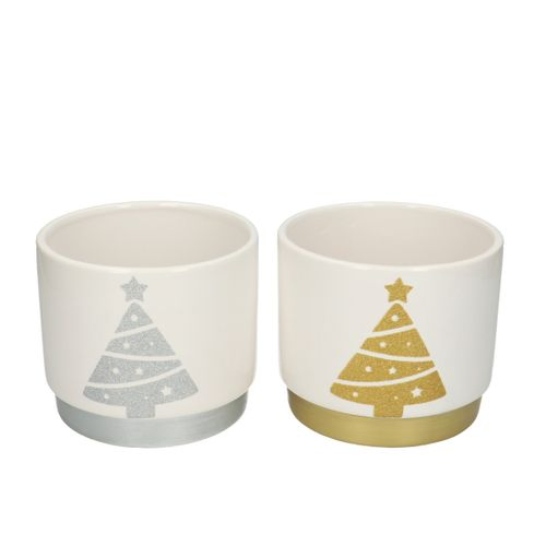 Keramik Übertopf Baum silber/gold D13cm H12cm