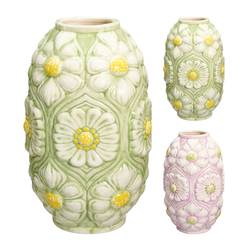 Keramik Vase Floral grün/rosa D16cm H27.5cm