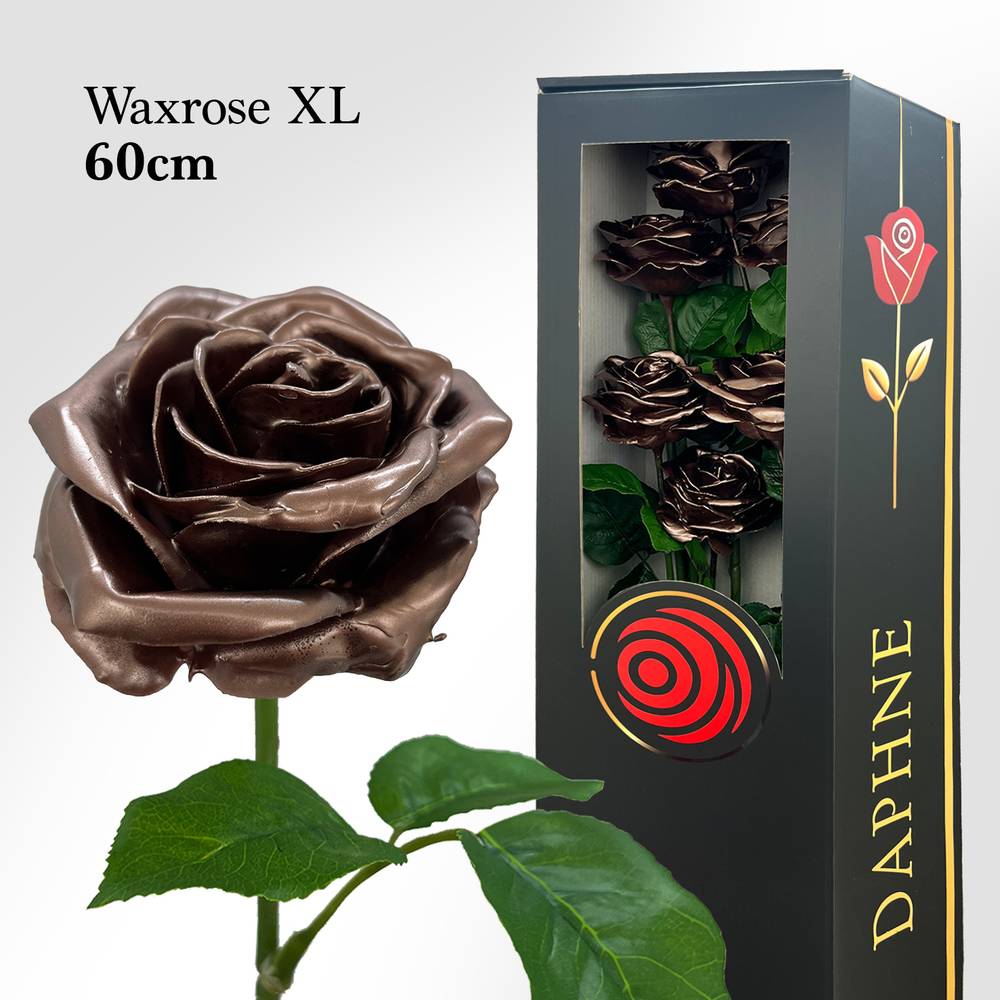 Plastik Wachs Rose XL auf Stiel schokobraun L60cm