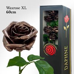 Plastik Wachs Rose XL auf Stiel schokobraun L60cm