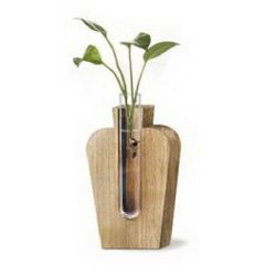 Glas Vase Holz mit 1 Rohr D02cm H13cm
