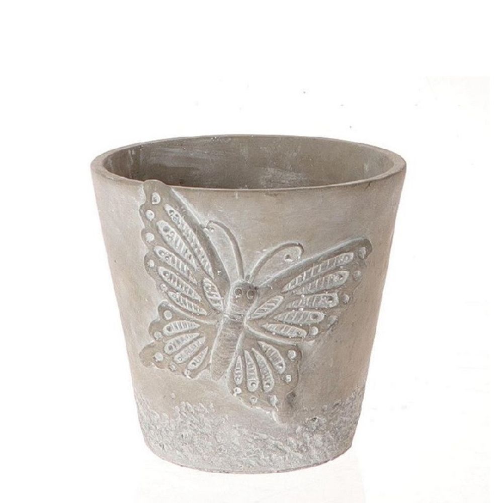 Keramik Übertopf Schmetterling grau D15cm H14cm