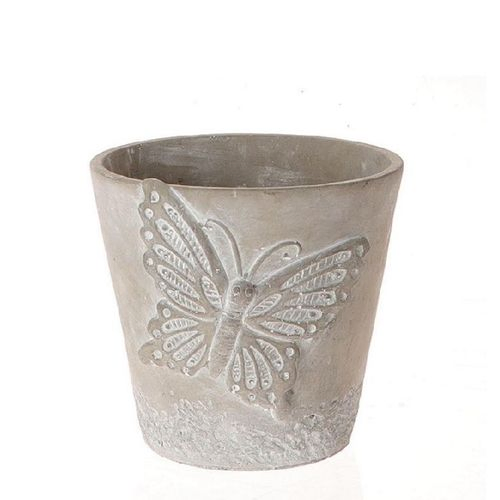 Keramik Übertopf Schmetterling grau D15cm H14cm
