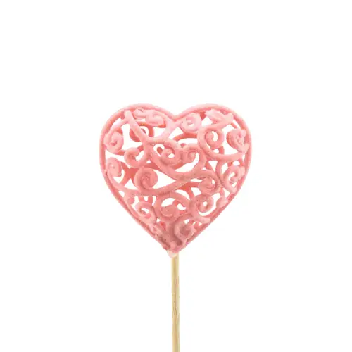 Herz auf Stab Deko Filz rosa D06cm L12cm