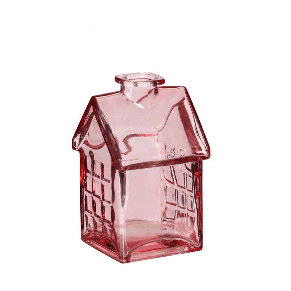 Glas Flasche Haus rosa D02/07cm H12cm