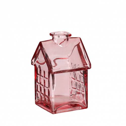 Glas Flasche Haus rosa D02/07cm H12cm