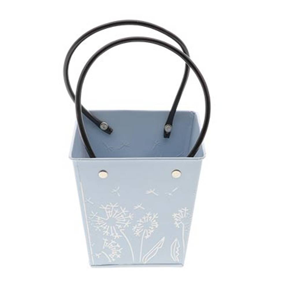 Zink Tasche Blume blau 13x13x13cm