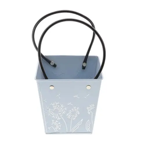 Zink Tasche Blume blau 13x13x13cm