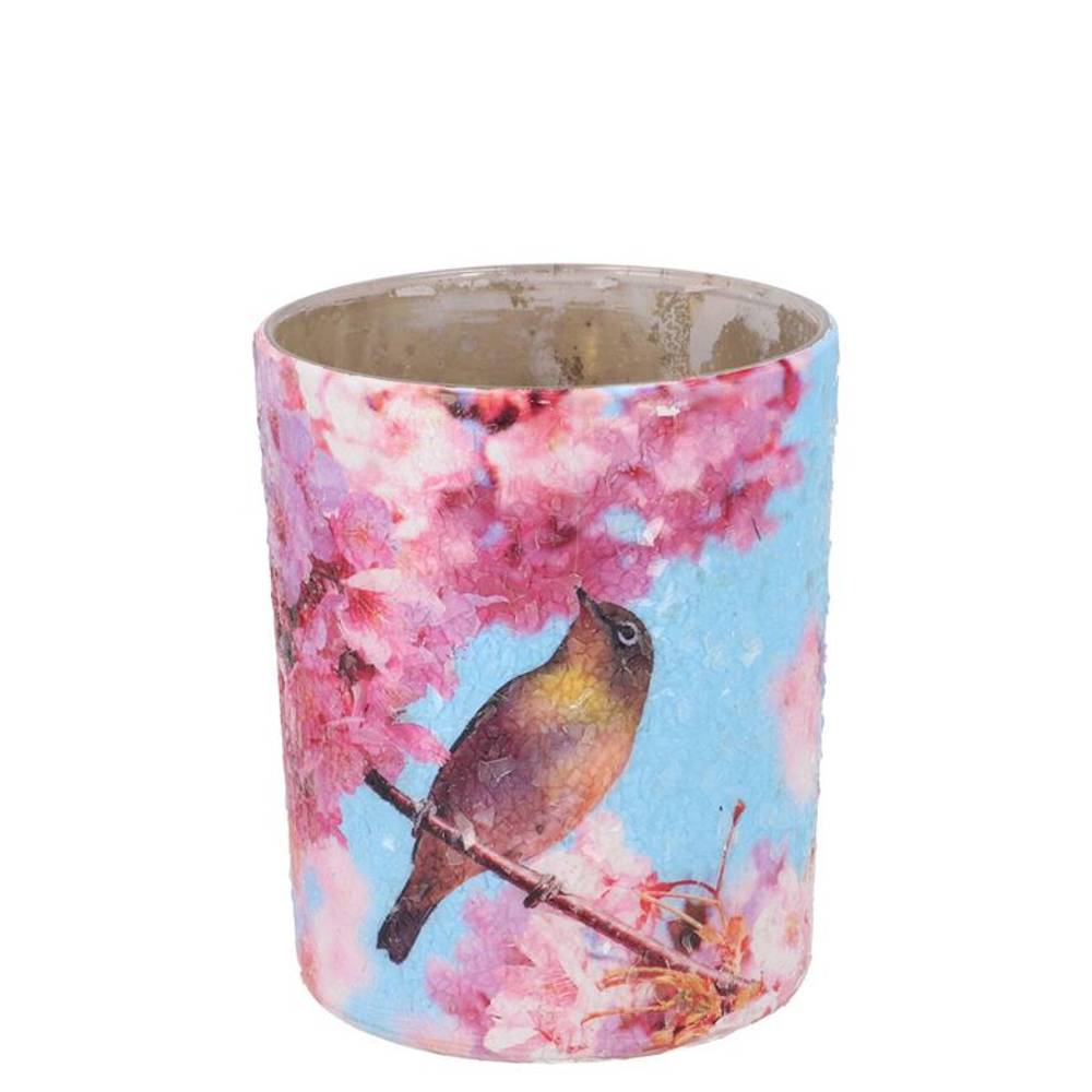 Glas Teelicht April Vogel blau 08x09x09cm
