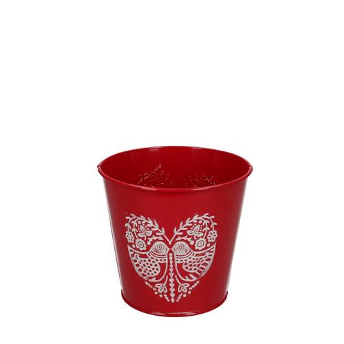 Zink Übertopf Lovebird rot D12.5cm H11.5cm