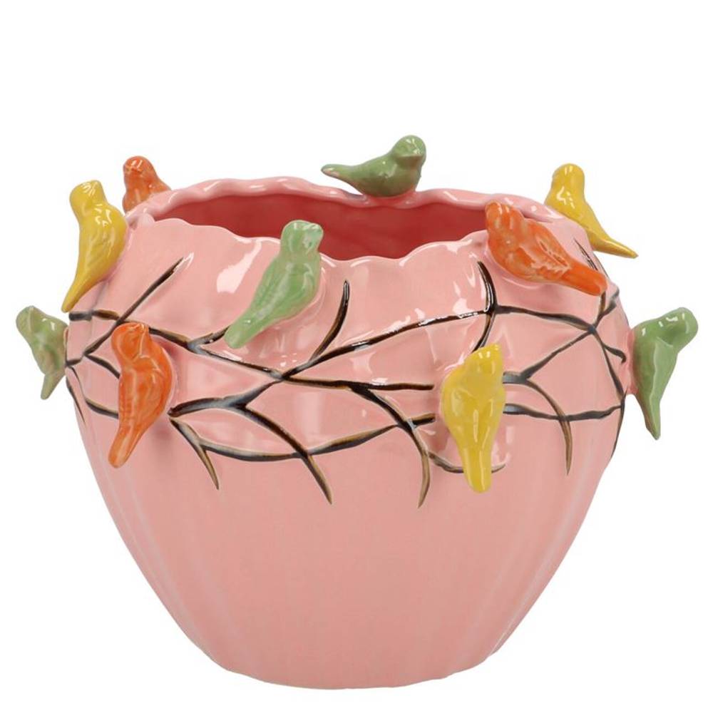 Keramik Übertopf Vogel rosa 19x19x15cm