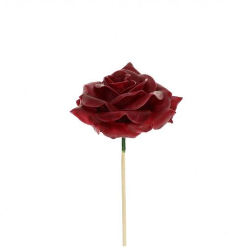 Wachs Rose auf Stab weinrot L10cm D10cm