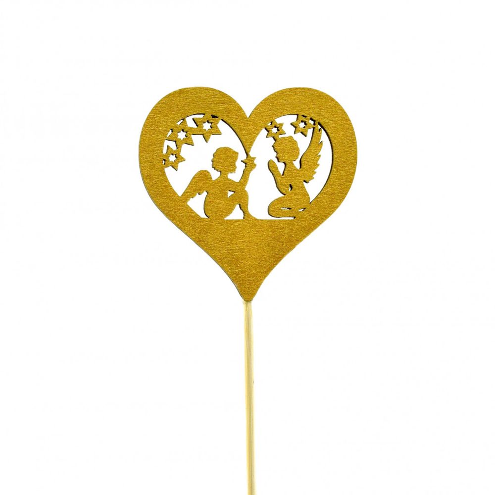 Herz auf Stab Engel gold D07cm L20cm