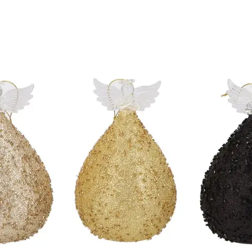 SPARKLY BLACK/GOLD/CHAMPAGNE LED ANGEL GLASS ASS 9X16CM