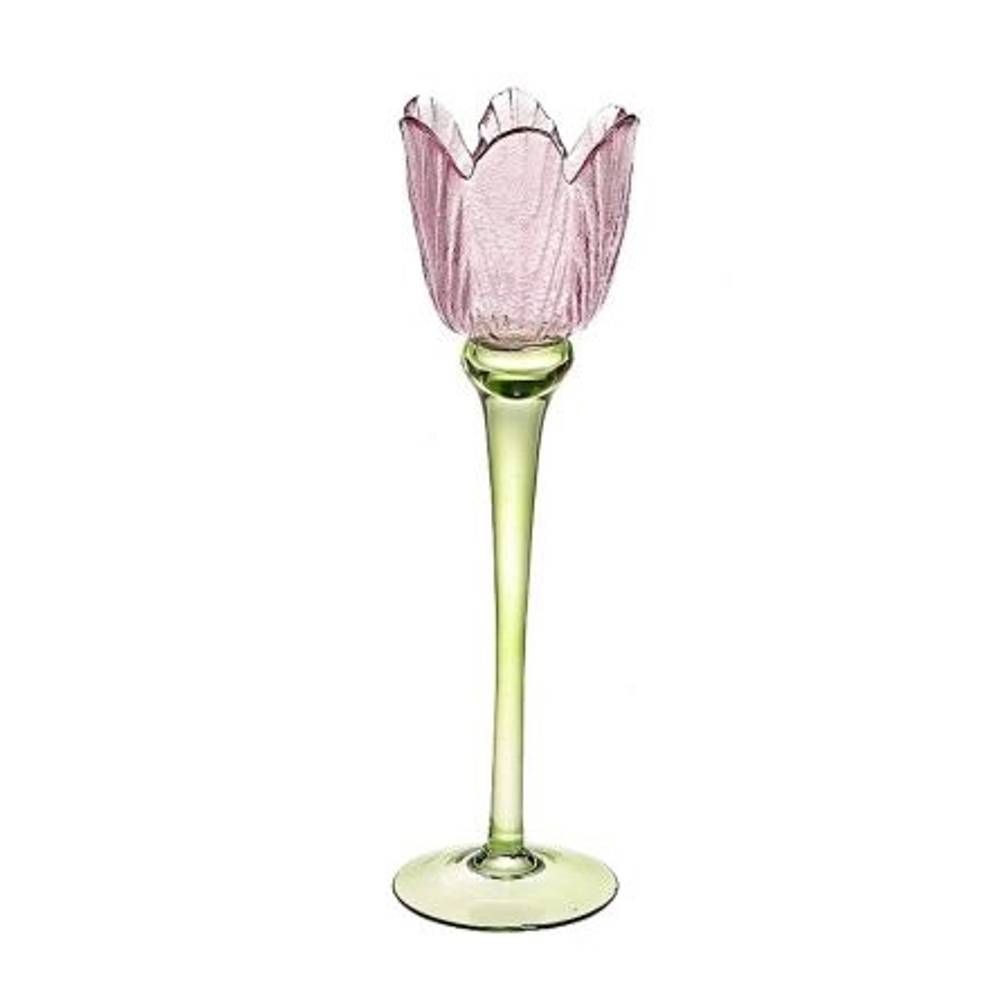 Glas Teelicht Tulpe lila D08.5cm H27cm