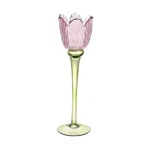 Glas Teelicht Tulpe lila D08.5cm H27cm