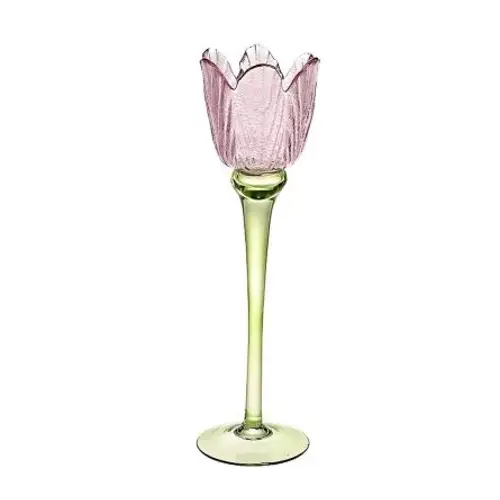 Glas Teelicht Tulpe lila D08.5cm H27cm
