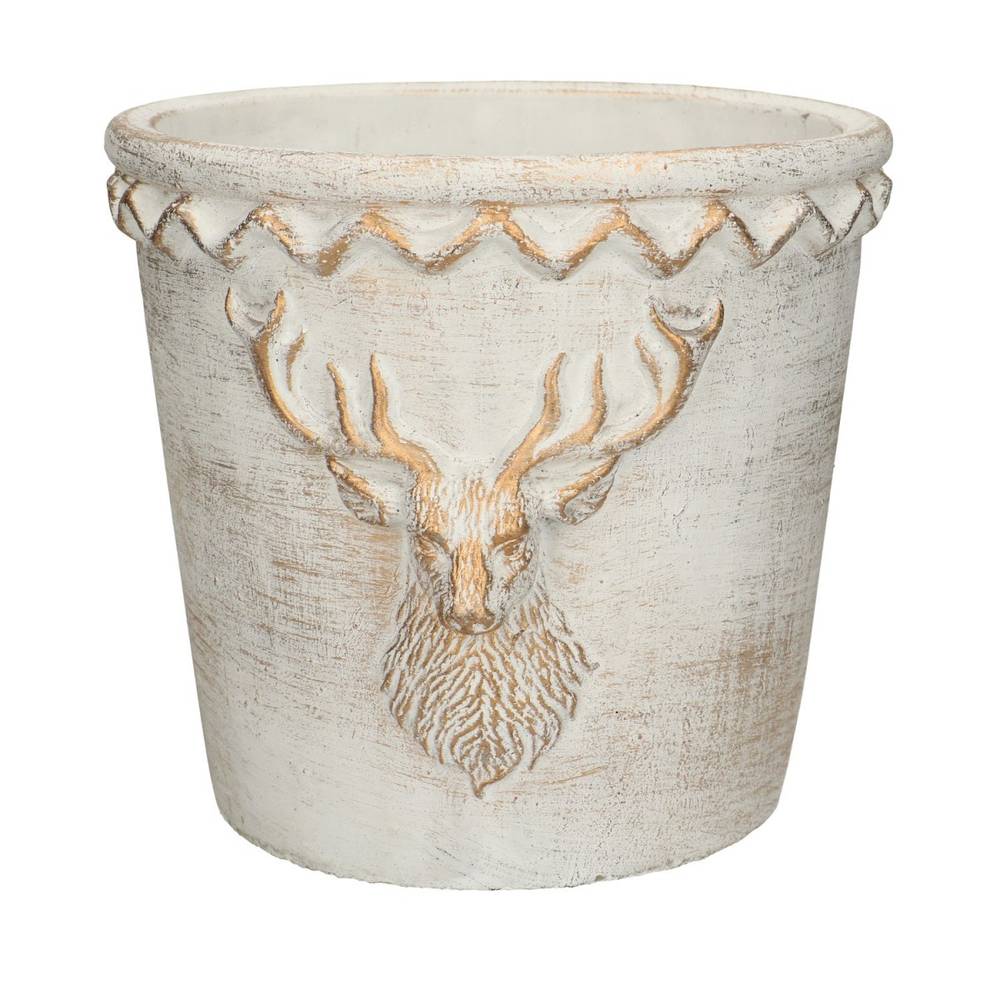 Keramik Übertopf Rentier creme/gold D20cm H18cm