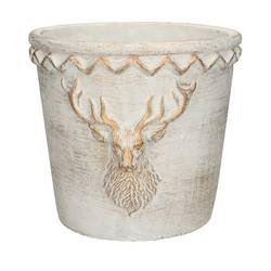 Keramik Übertopf Rentier creme/gold D20cm H18cm