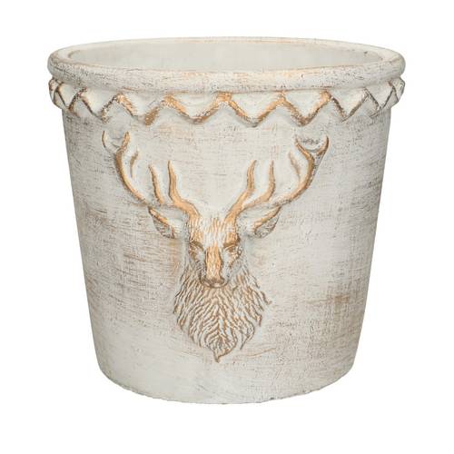 Keramik Übertopf Rentier creme/gold D20cm H18cm