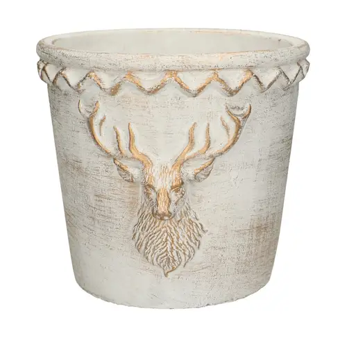 Keramik Übertopf Rentier creme/gold D20cm H18cm