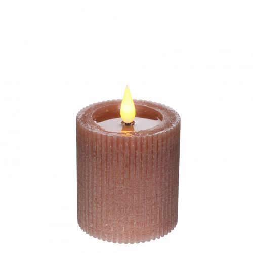 LED Stumpfkerze alt rosa D07cm H7.5cm ex.AAA