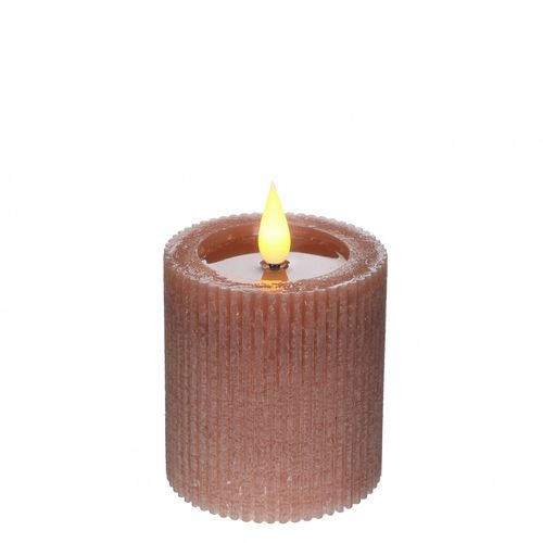 LED Stumpfkerze alt rosa D07cm H7.5cm ex.AAA