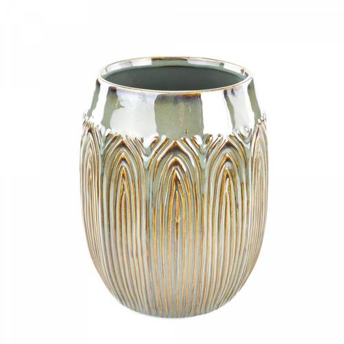 Keramik Vase Lotus grün D16.5 H20cm 