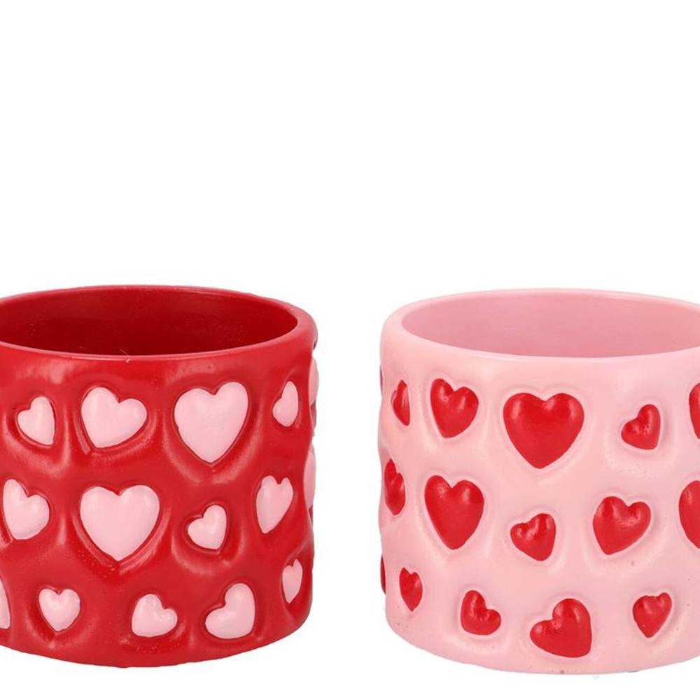 Keramik Übertopf Juul Herz mix rosa/rot 14x14x13cm