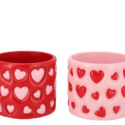 Keramik Übertopf Juul Herz mix rosa/rot 14x14x13cm