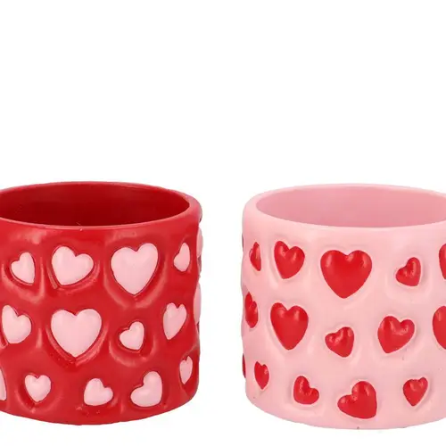 Keramik Übertopf Juul Herz mix rosa/rot 14x14x13cm