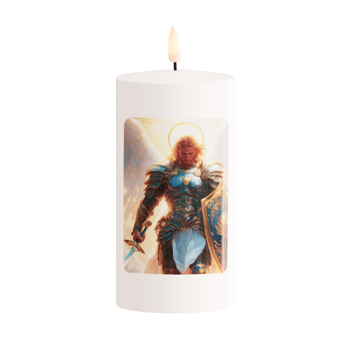 LED Grabkerze St. Michael D07.5cm H15cm exkl.Batt.