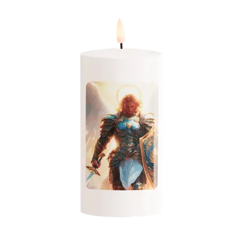 LED Grabkerze St. Michael D07.5cm H15cm exkl.Batt.