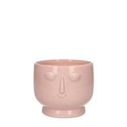 Keramik Übertopf Gesicht hell rosa D12cm H10.5cm