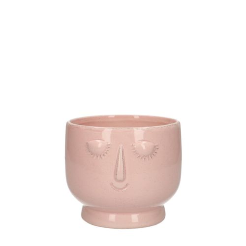 Keramik Übertopf Gesicht hell rosa D12cm H10.5cm