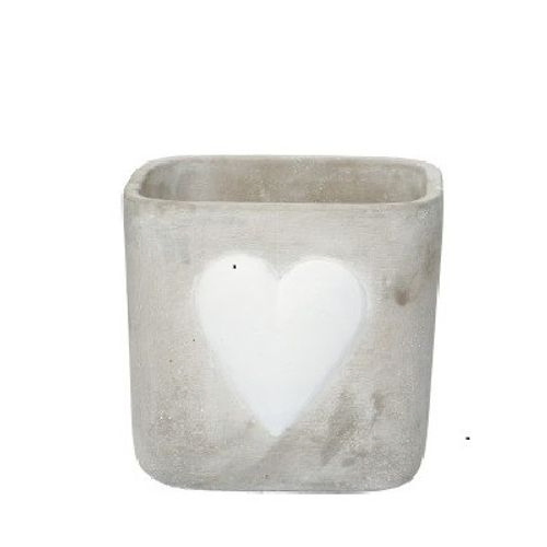 Keramik Stein Übertopf Herz weiss D14cm H13cm