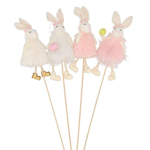 Hase auf Stab flauschig weiss rosa L50cm