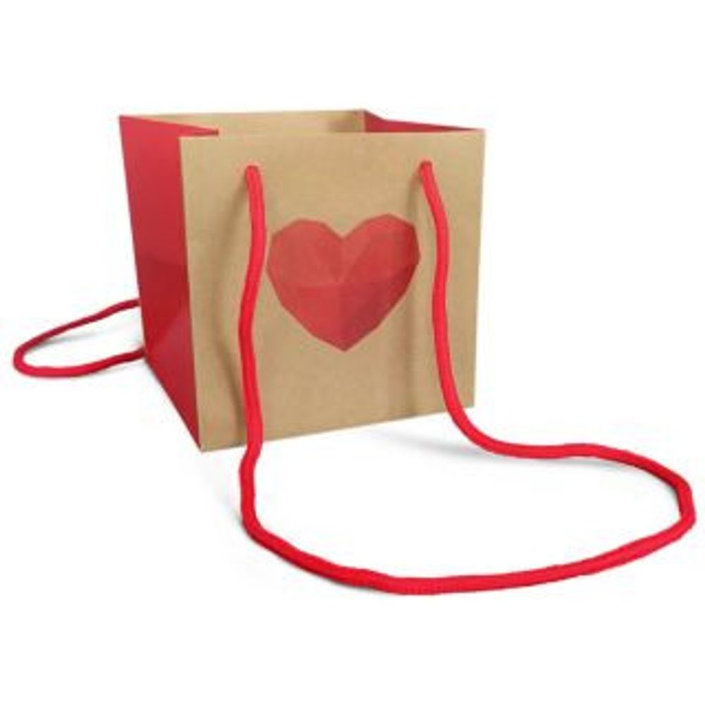 Tasche Herz Love Natur/rot 13x13x13cm