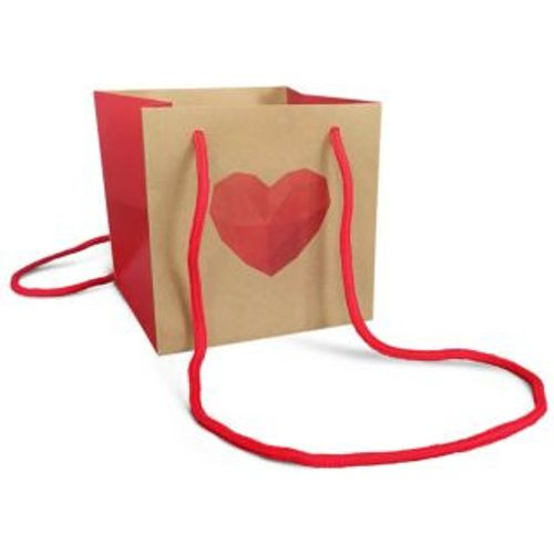 Tasche Herz Love Natur/rot 13x13x13cm