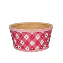Holz Übertopf Herz Kariert rosa D22cm H11cm