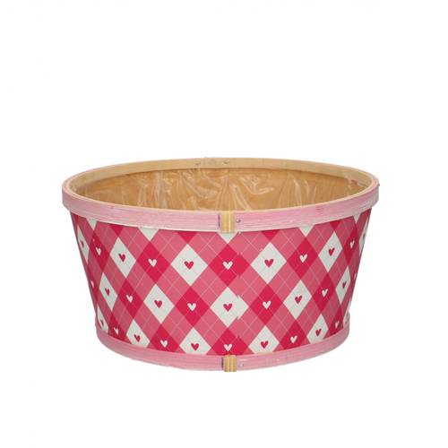 Holz Übertopf Herz Kariert rosa D22cm H11cm