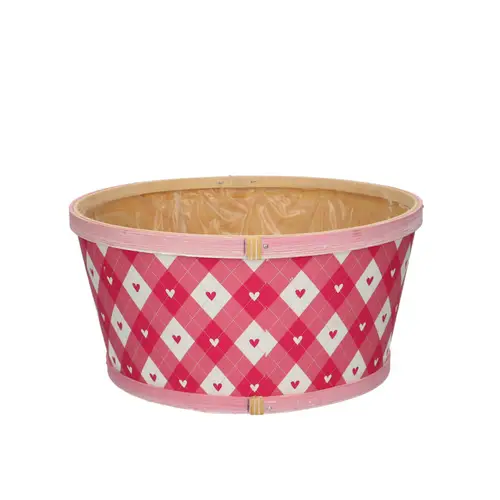 Holz Übertopf Herz Kariert rosa D22cm H11cm