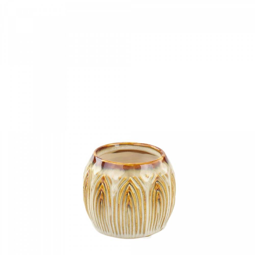 Keramik Übertopf Lotus creme D08.5cm H07cm