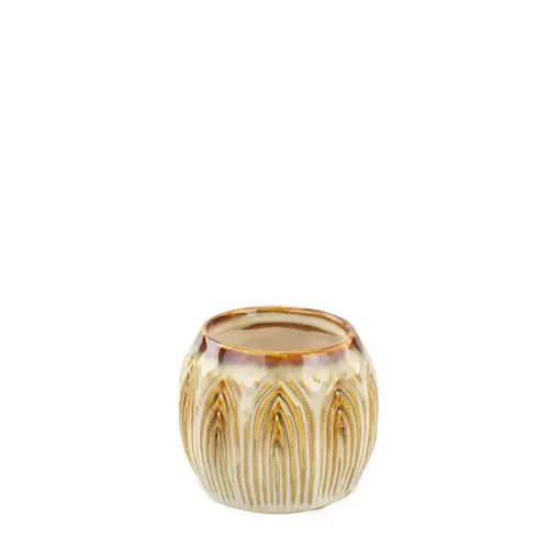 Keramik Übertopf Lotus creme D08.5cm H07cm