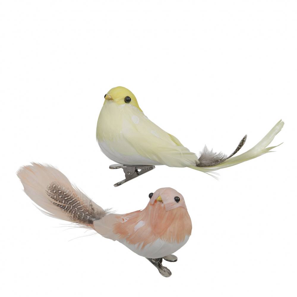 Vogel auf Clip mix gelb/orange 12cm