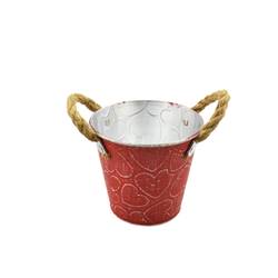 Zink Topf +Tau Henkel Herz rot D13cm H12cm