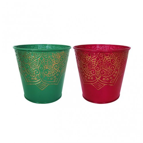 Zink Übertopf grün rot D13cm H12cm