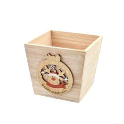 Holz Übertopf Viereck Rentier 13x13x12cm